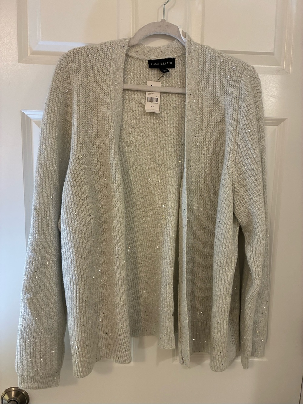 NEW! Lane Bryant Cream Open-Front Sequin Knit Sweater
